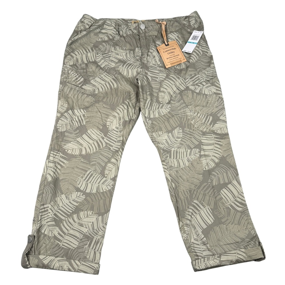 Democracy Pants Womens 16 Green Palm Leaf Convertible Utility ReFlex-Stretch NWT
